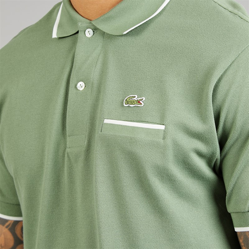Lacoste Mens Classic Fit Pocket Accent Polo Shirt Green/White