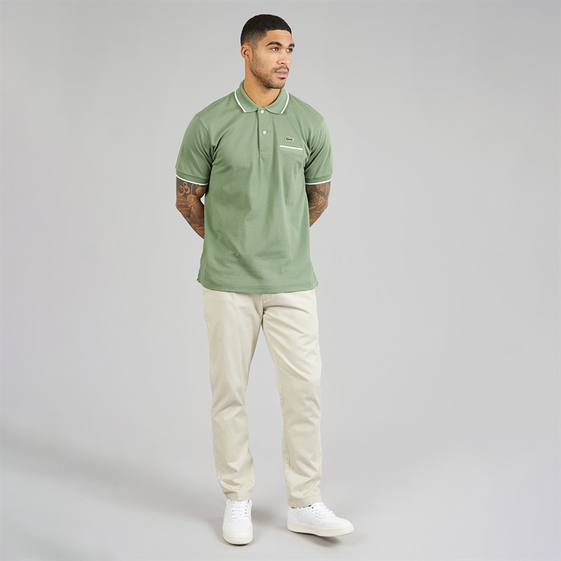 Lacoste Mens Classic Fit Pocket Accent Polo Shirt Green/White