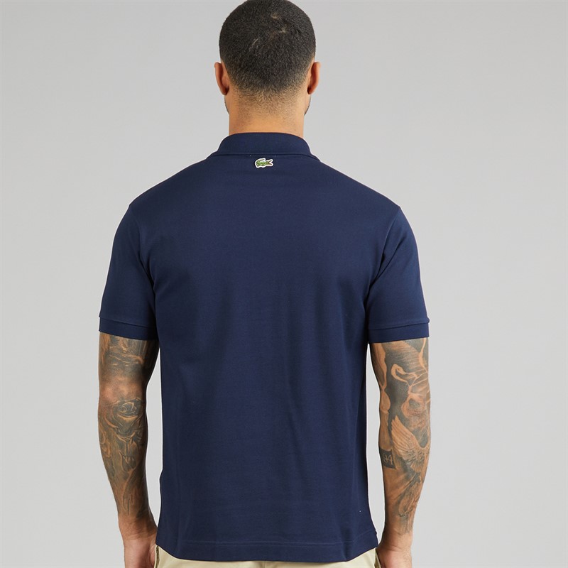Lacoste Mens Classic Fit Signature Print Polo Midnight Blue