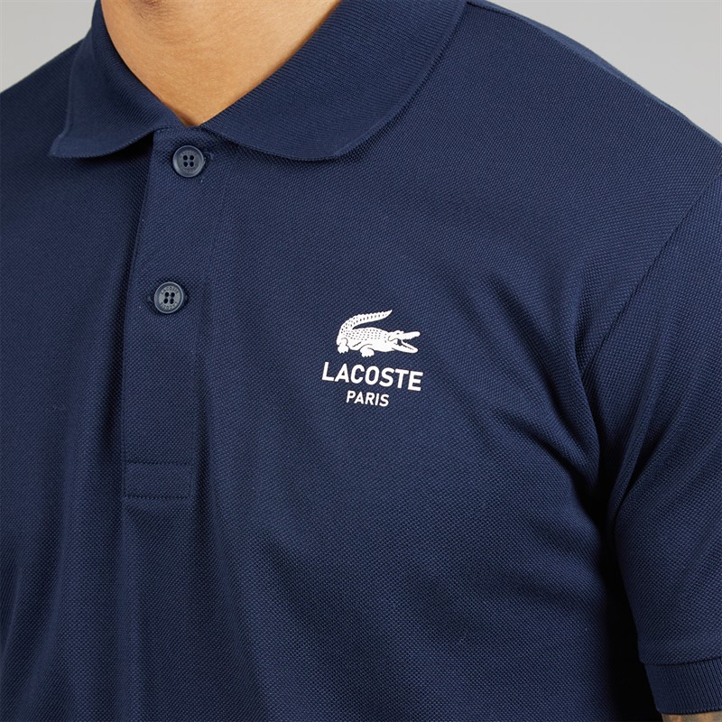Lacoste Mens Classic Fit Signature Print Polo Midnight Blue