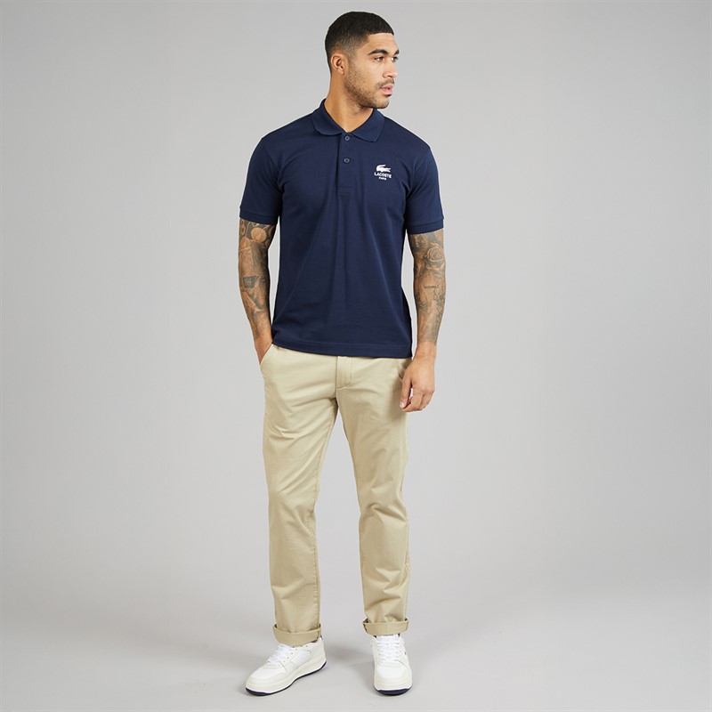 Lacoste Mens Classic Fit Signature Print Polo Midnight Blue
