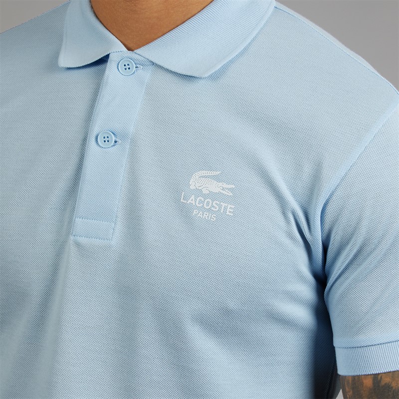 Lacoste Mens Classic Fit Signature Print Polo Shirt Light Blue