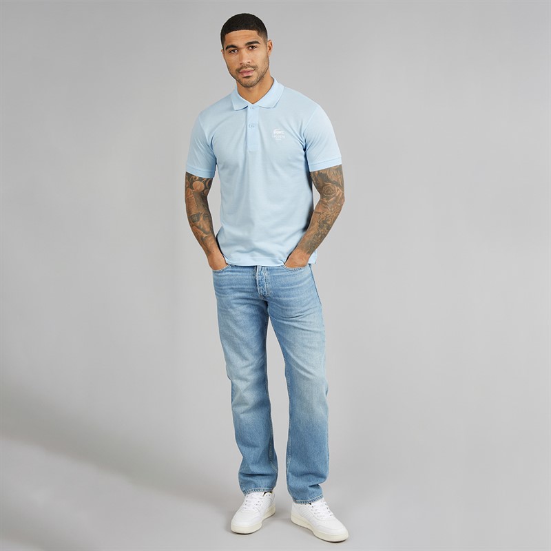 Lacoste Mens Classic Fit Signature Print Polo Shirt Light Blue