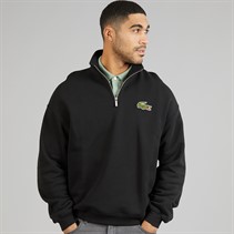 Lacoste Mens Loose Fit 1/4 Zip Badge Accent Sweatshirt Black