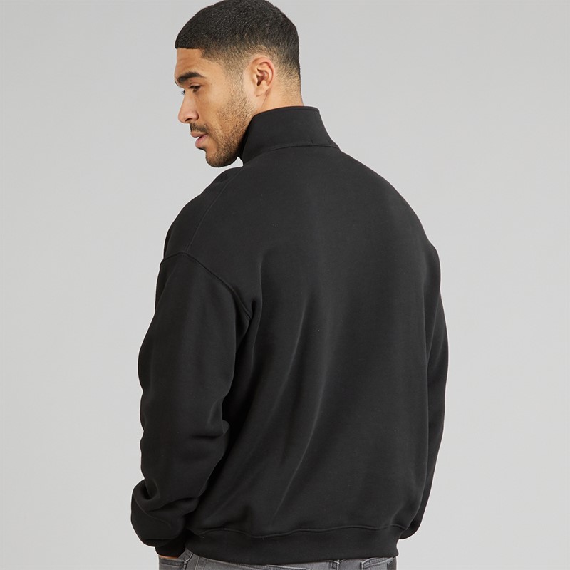 Lacoste Mens Loose Fit 1/4 Zip Badge Accent Sweatshirt Black