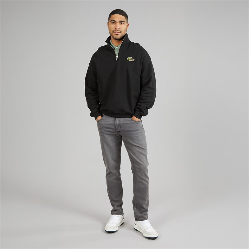 Lacoste Mens Loose Fit 1/4 Zip Badge Accent Sweatshirt Black