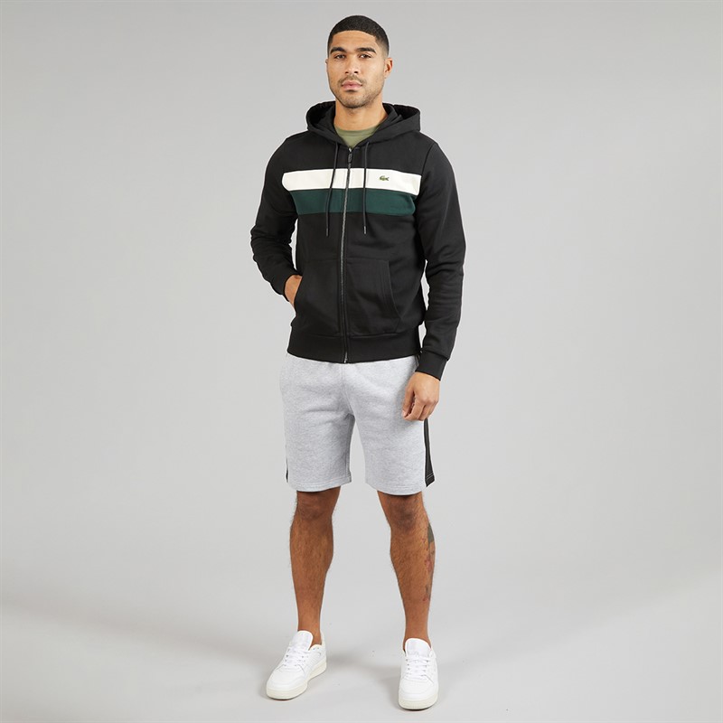 Lacoste Mens Zip Through Colour Block Hoodie Black/White/Green