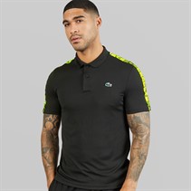 Lacoste Mens Branded Stripe Polo Shirt Black