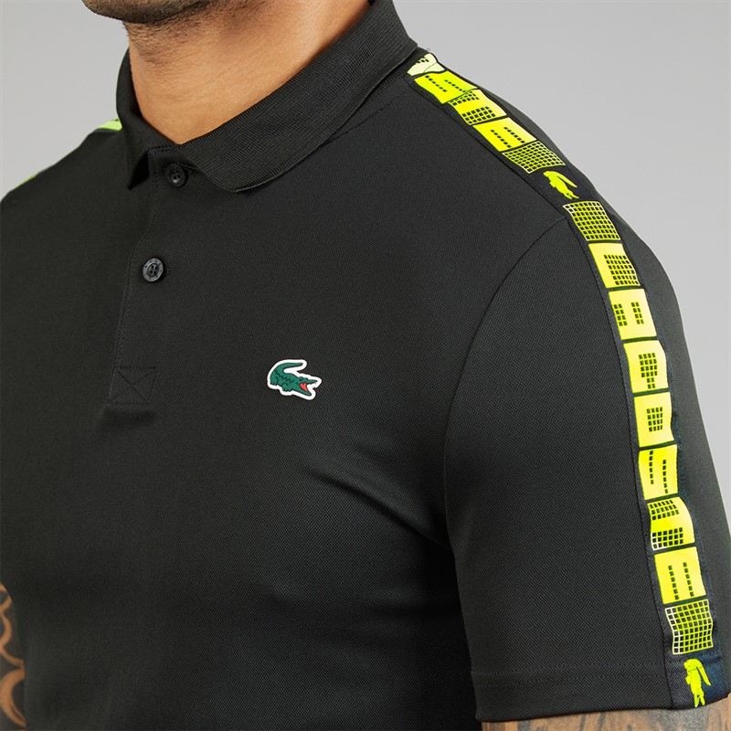 Lacoste Mens Branded Stripe Polo Shirt Black
