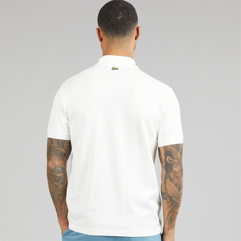 Lacoste Mens Classic Fit Printed Polo Shirt White/Blue