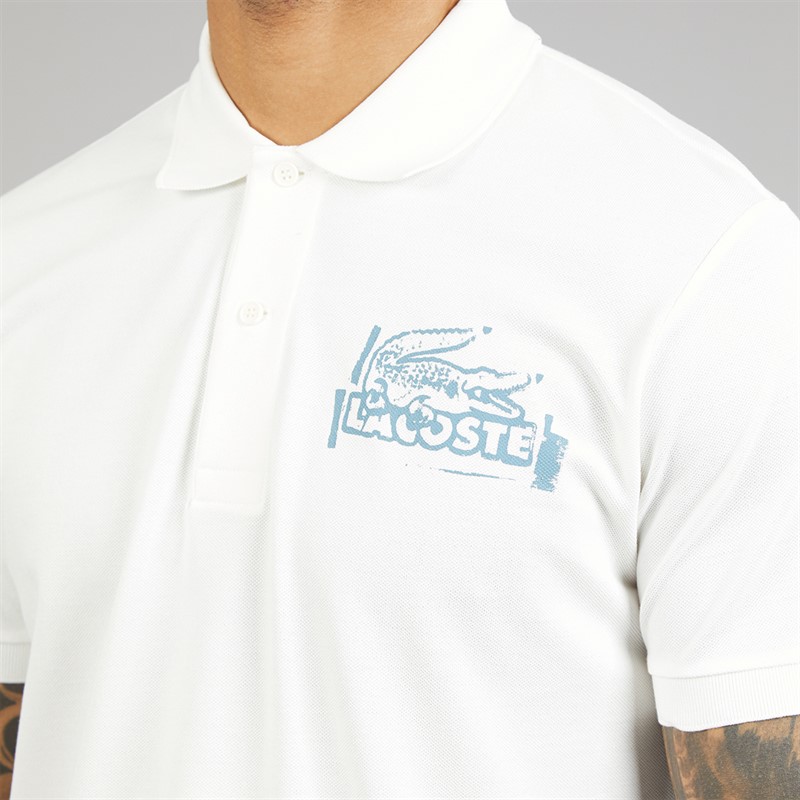 Lacoste Mens Classic Fit Printed Polo Shirt White/Blue