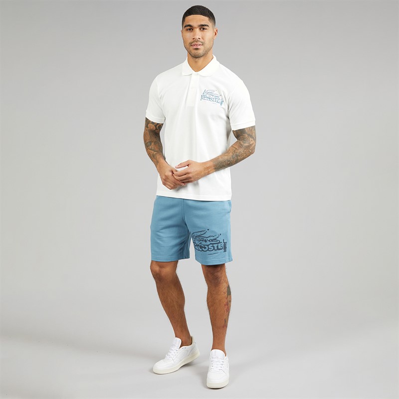 Lacoste Mens Classic Fit Printed Polo Shirt White/Blue