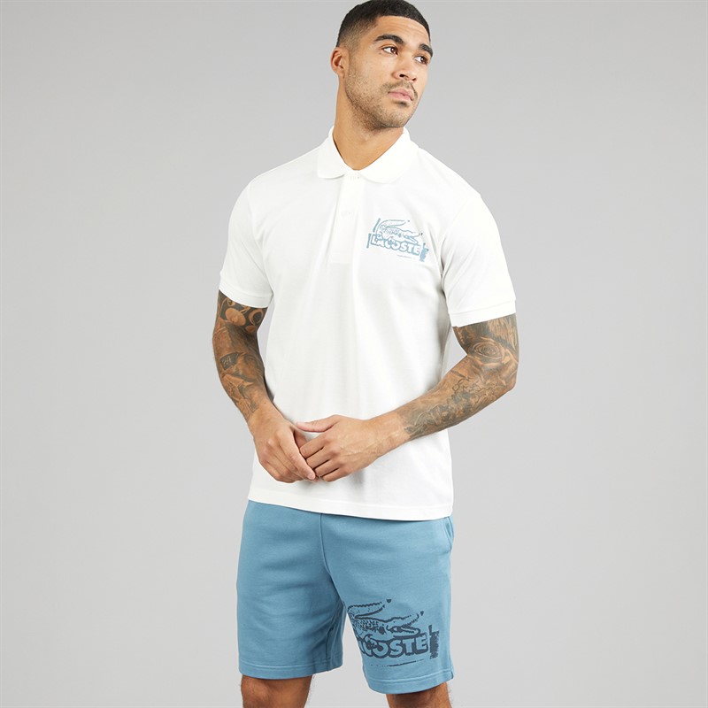 Lacoste Mens Classic Fit Printed Polo Shirt White/Blue