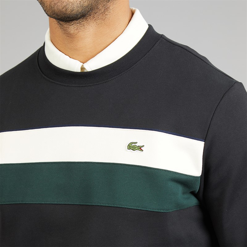 Lacoste Mens Colour Block Fleece Sweatshirt Black/White/Green