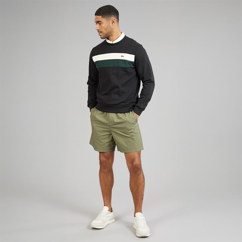 Lacoste Mens Colour Block Fleece Sweatshirt Black/White/Green