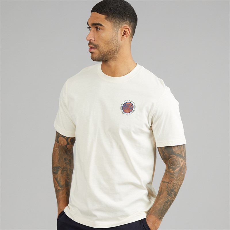Lacoste Mens Multi Print Jersey T-Shirt Ecru White