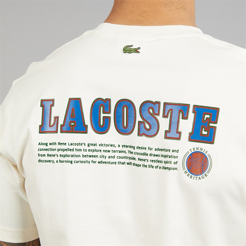 Lacoste Mens Multi Print Jersey T-Shirt Ecru White