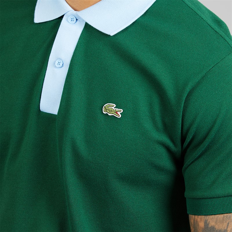Lacoste Mens Classic Fit Contrast Collar Polo Shirt Green/Blue
