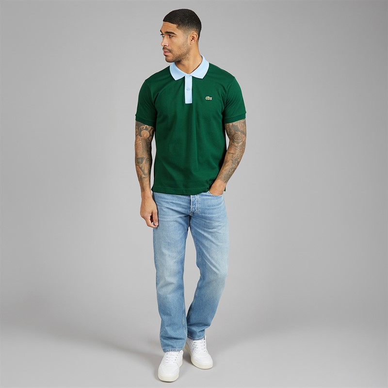 Lacoste Mens Classic Fit Contrast Collar Polo Shirt Green/Blue