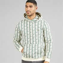 Lacoste Mens Monogram Fleece Hoodie White/Green