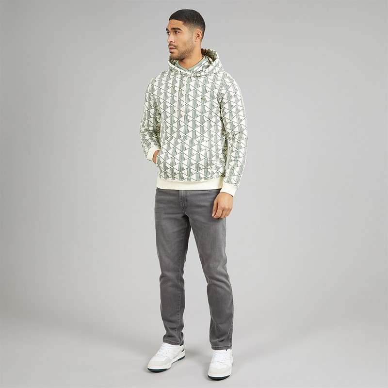 Lacoste Mens Monogram Fleece Hoodie White/Green
