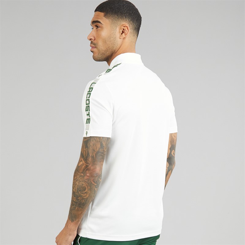 Lacoste Mens Branded Stripe Polo Shirt White