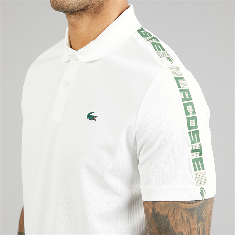 Lacoste Mens Branded Stripe Polo Shirt White