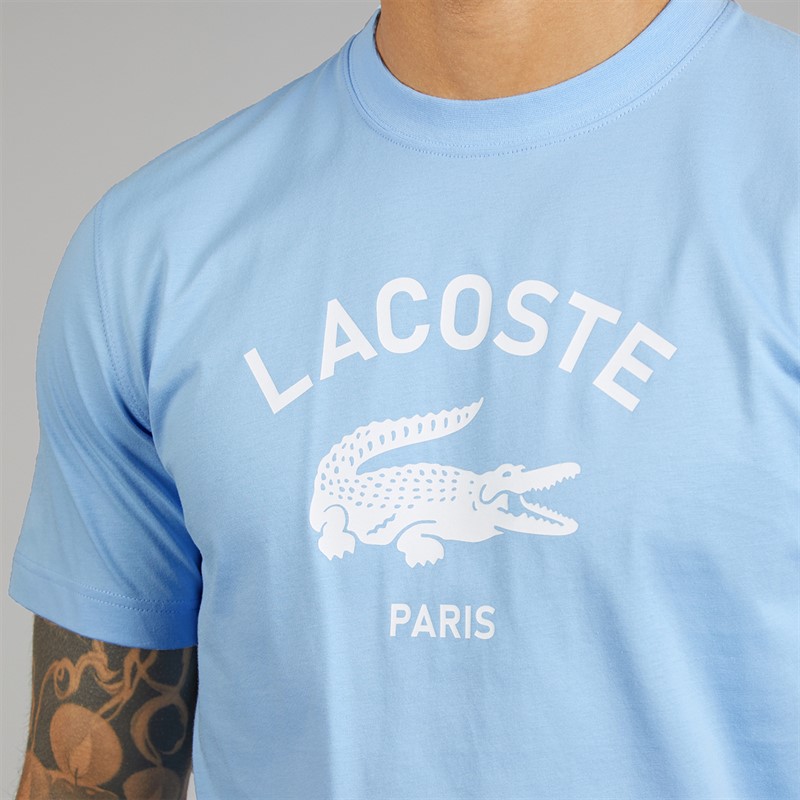 Lacoste Mens Signature Print T-Shirt Pale Blue