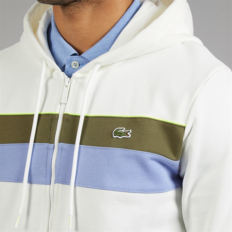 Lacoste Mens Zipped Colour Block Hoodie White/Khaki Green/Purple