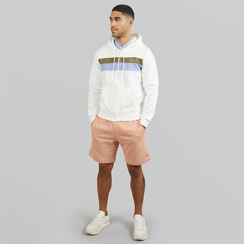 Lacoste Mens Zipped Colour Block Hoodie White/Khaki Green/Purple