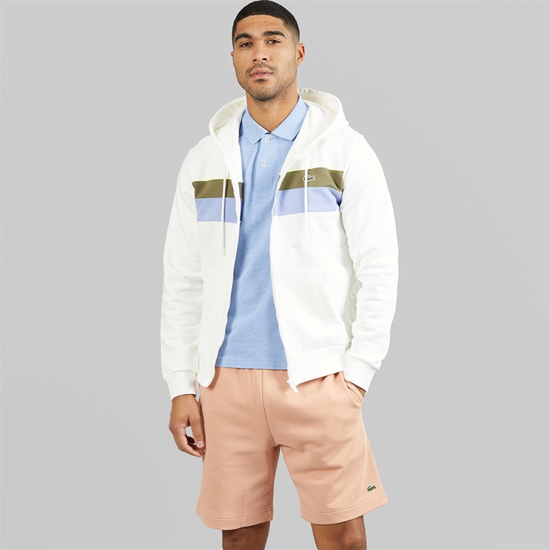 Lacoste Mens Zipped Colour Block Hoodie White/Khaki Green/Purple