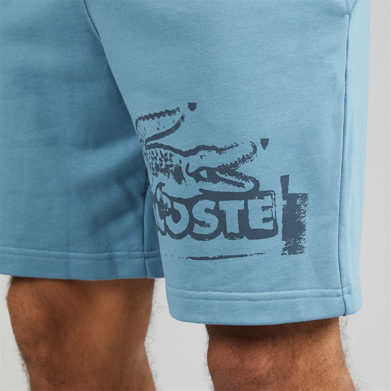 Lacoste Mens Printed Fleece Shorts Blue
