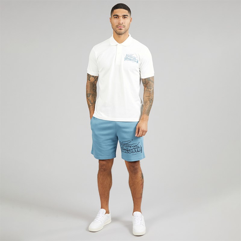 Lacoste Mens Printed Fleece Shorts Blue