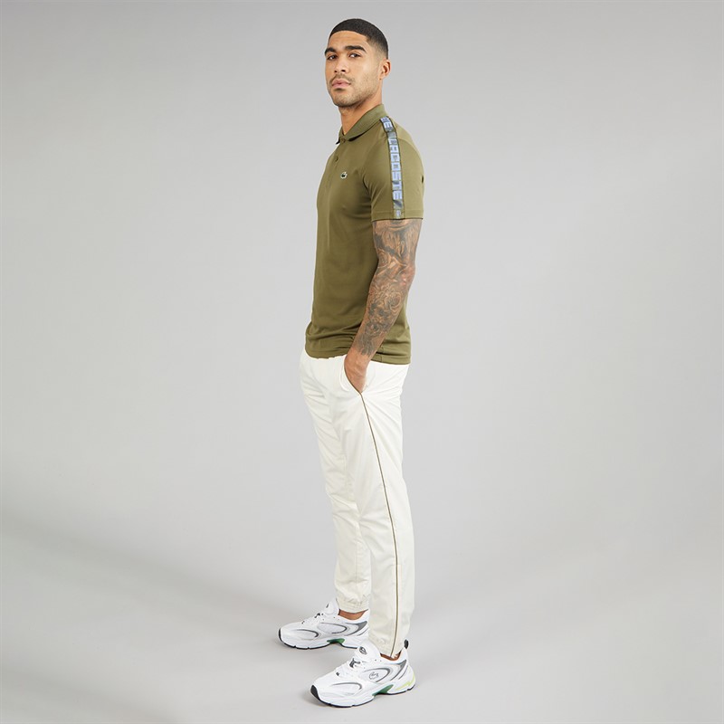 Lacoste Mens Branded Stripe Polo Shirt Khaki Green