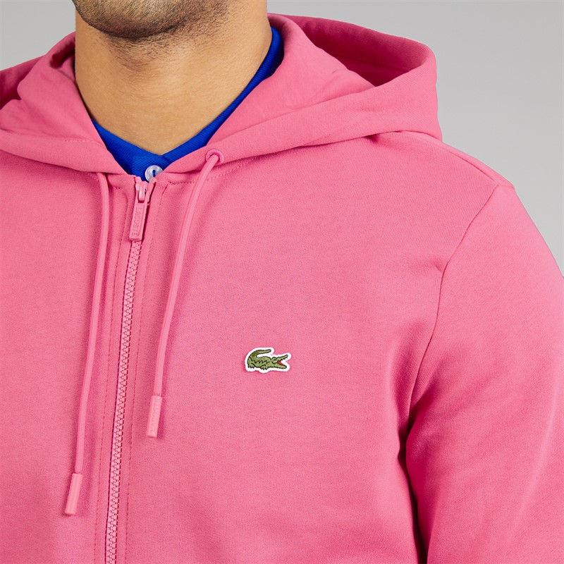 Lacoste Mens Zip Through Fleece Hoodie Pink