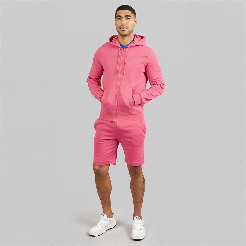 Lacoste Mens Zip Through Fleece Hoodie Pink