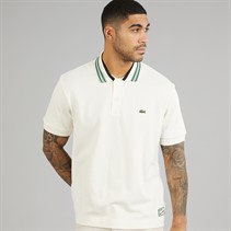 Lacoste Mens Classic Fit Stripe Collar Polo Shirt Ecru White