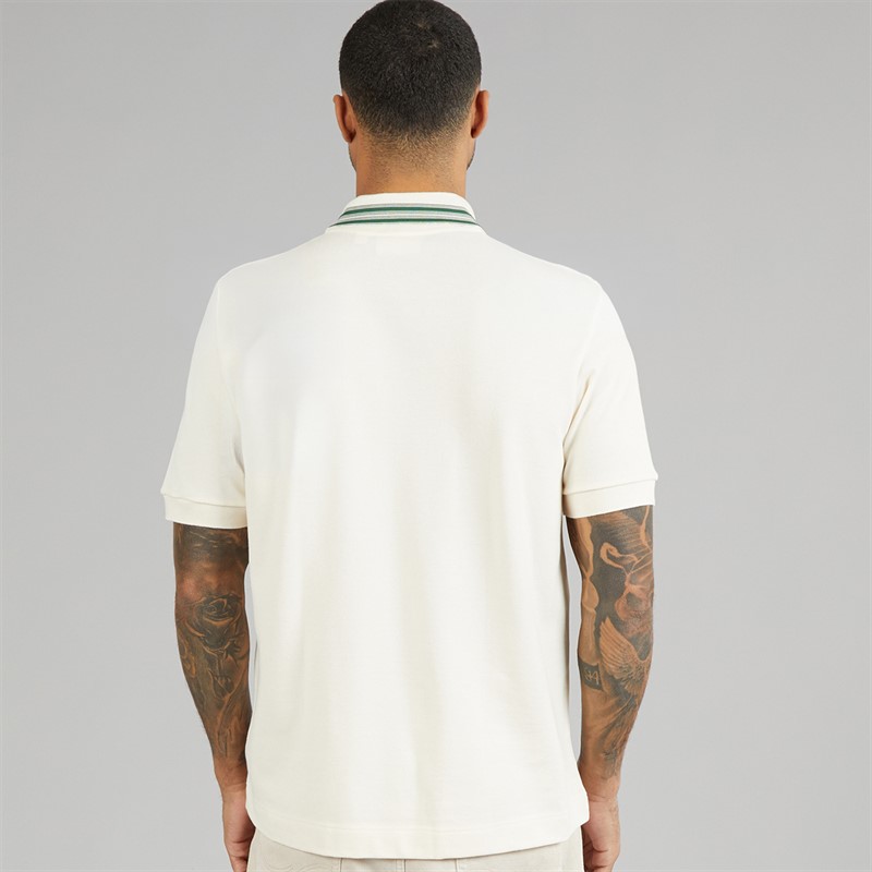 Lacoste Mens Classic Fit Stripe Collar Polo Shirt Ecru White