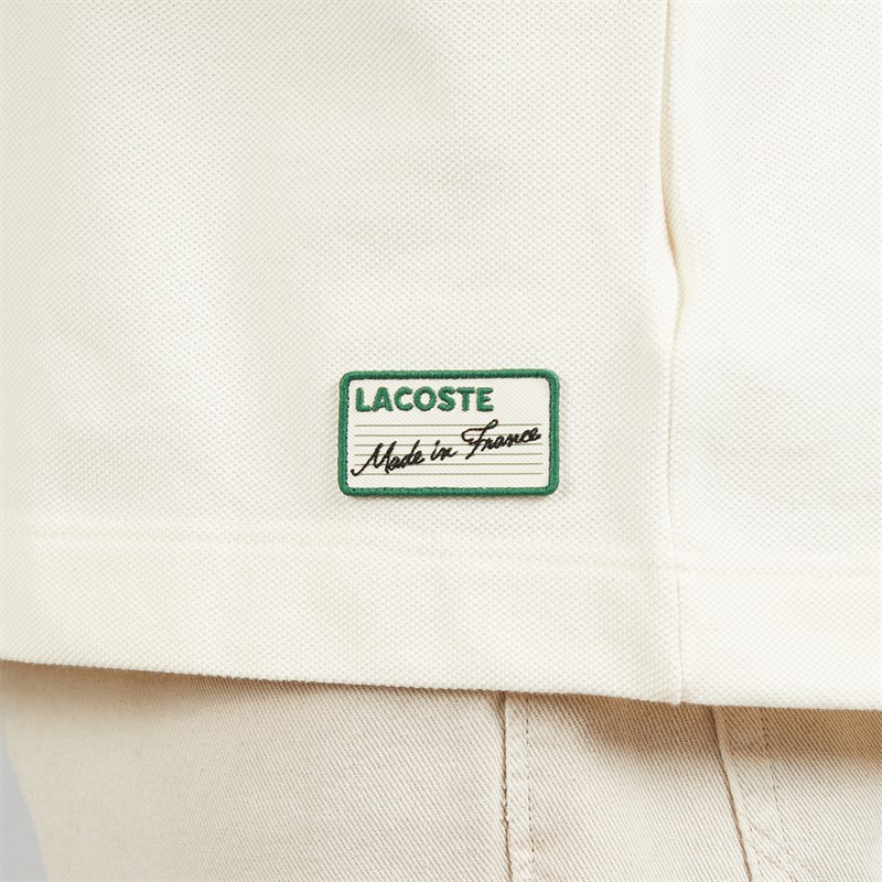Lacoste Mens Classic Fit Stripe Collar Polo Shirt Ecru White