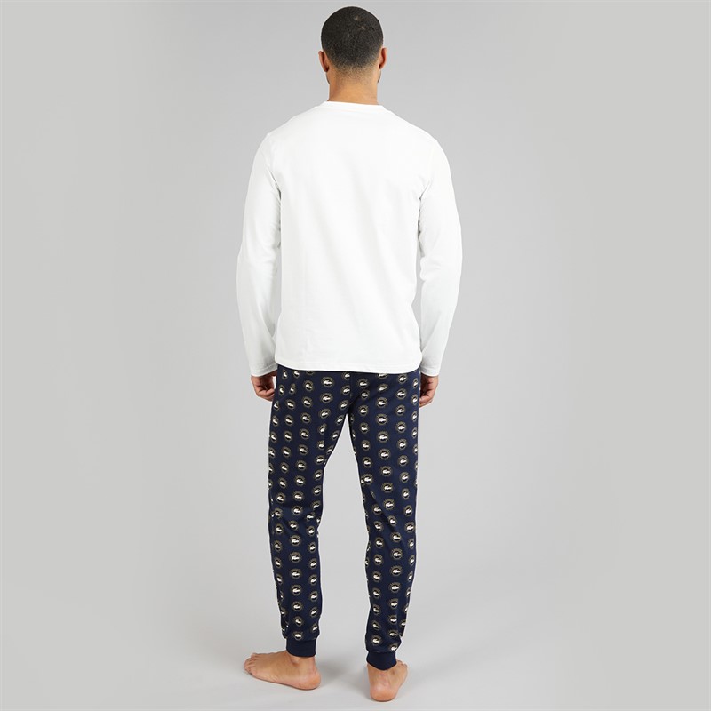 Lacoste Mens Printed Pyjama Set White/Navy Blue