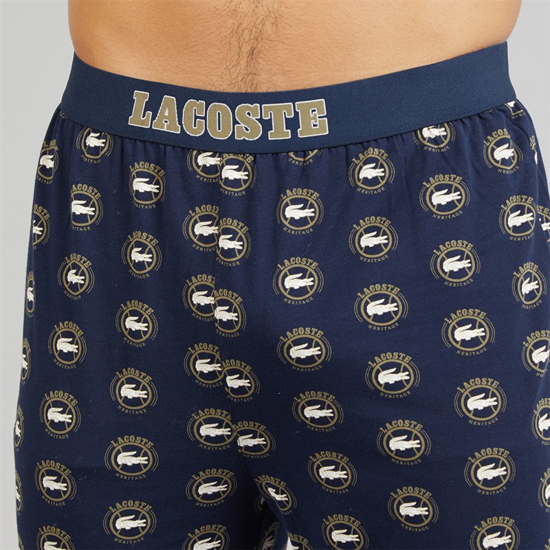 Lacoste Mens Printed Pyjama Set White/Navy Blue