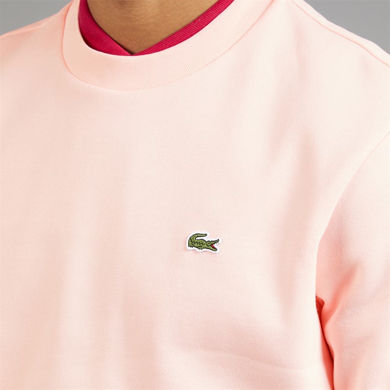 Lacoste Mens Fleece Crew Neck Sweatshirt Light Pink