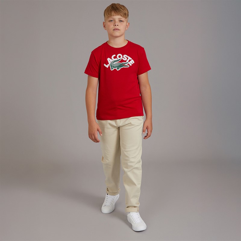 Lacoste Boys Wordmark Croc T-Shirt Lacoste Rouge