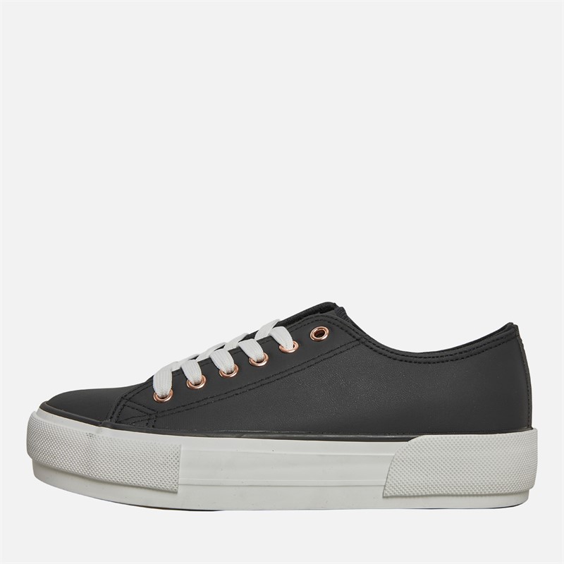 Loyalty And Faith Womens Millie PU Platform Trainers Black/Rose Gold