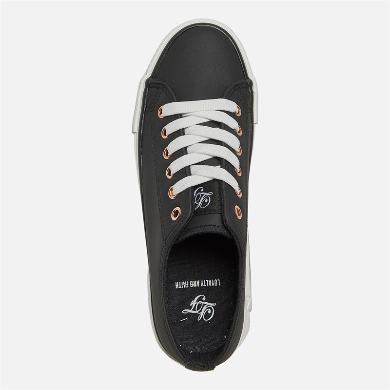 Loyalty And Faith Womens Millie PU Platform Trainers Black/Rose Gold