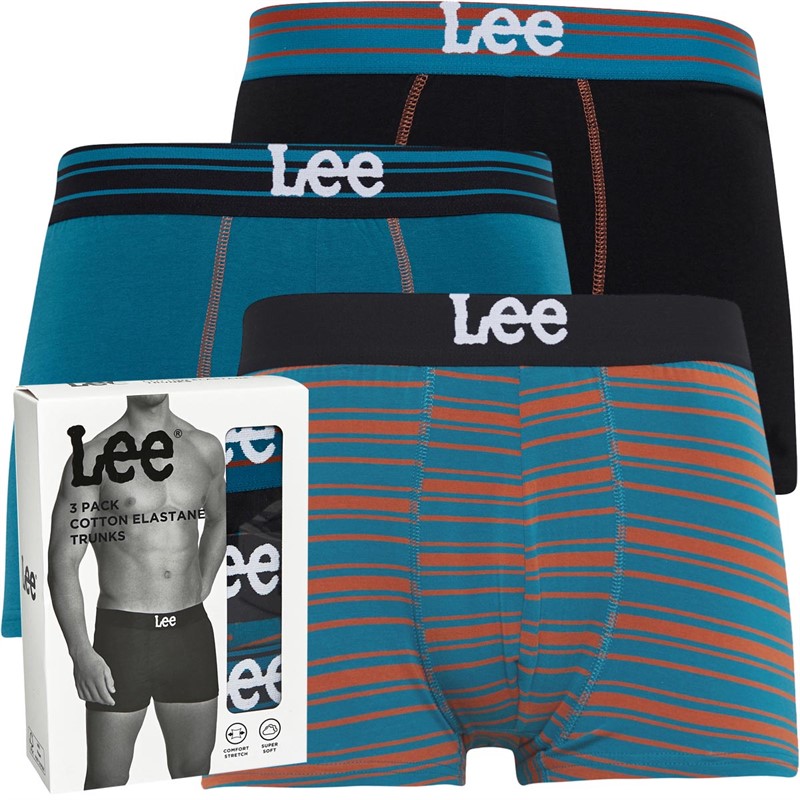 Lee Mens Dundas Three Pack Trunks Black/Stripe/Royal Teal