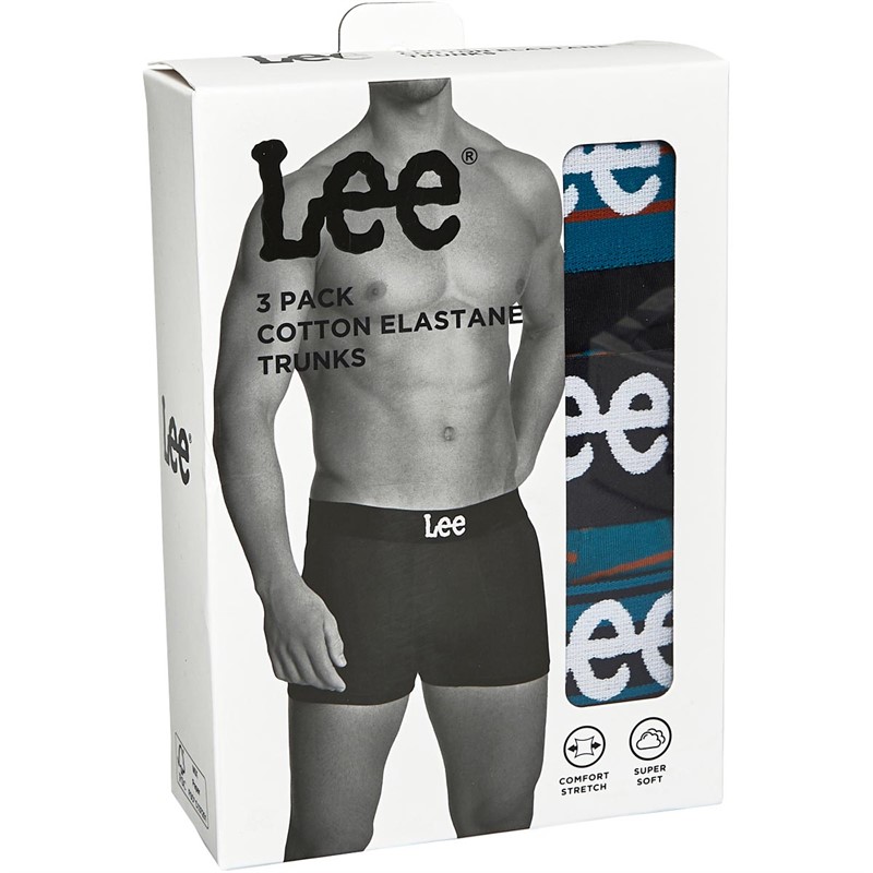Lee Mens Dundas Three Pack Trunks Black/Stripe/Royal Teal