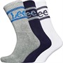 Lee Mens Crane Three Pack Ribbed Crew Socks Baritone Blue/Bright White/Grey Marl