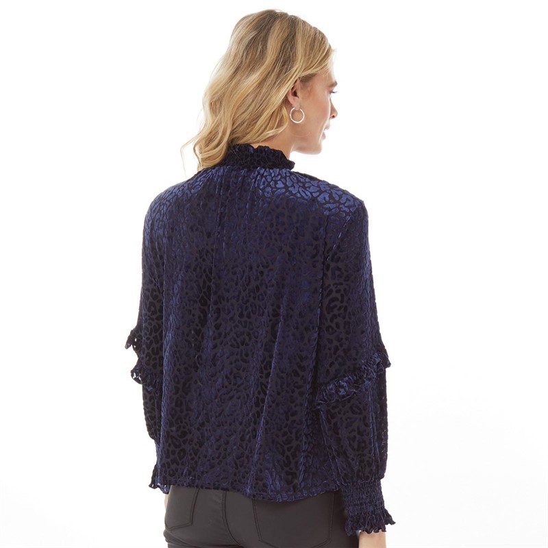 Little Mistress Womens Animal High Neck Key Hole Top Navy