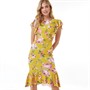 Little Mistress Womens Floral-Print Cut-Out Midi Dress Mustard